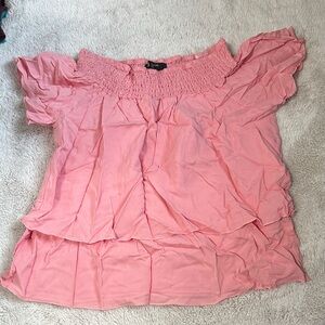Pink Off-Shoulder Smocked Top